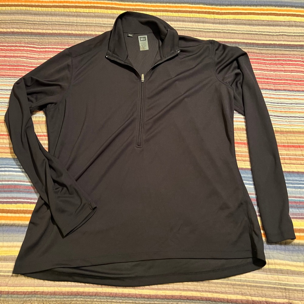REI Womens Long Sleeve Quarter Zip Pullover Black UPF 50 Athletic‎ Top XL